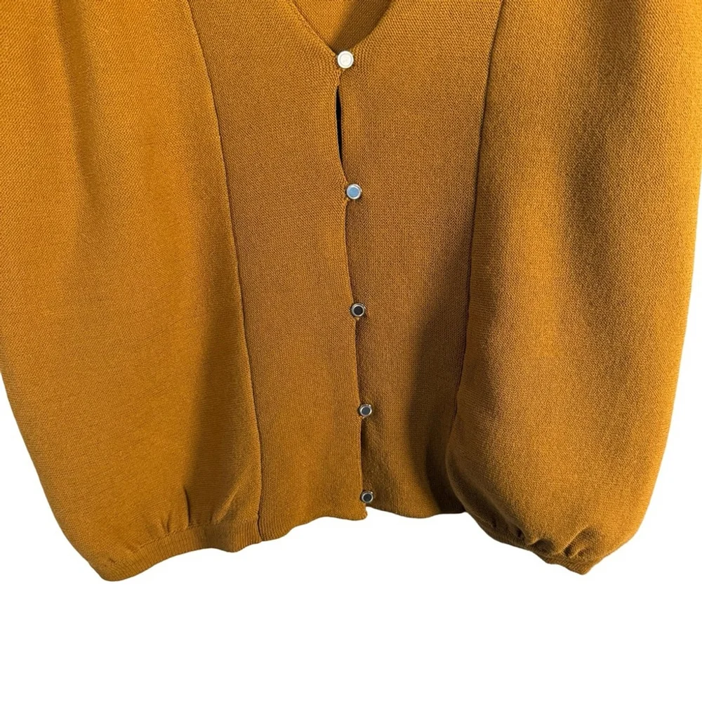 Dex Mustard V-Neck Buttoned Sweater Size XS Minimalist Office Business Casual